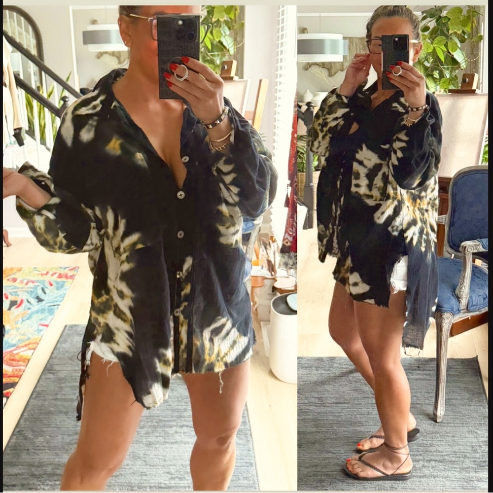 ONE TEASPOON TIE DYE BUTTON UP HI LOW TOP SMALL